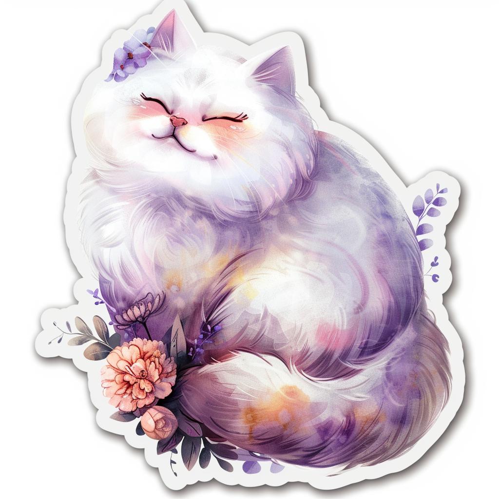 Sticker of a Adorable Persian Cat with chubby cheeks Expressive surreal Vinyl Decal Sticker for Car, Laptop, Tumbler and more # F016443