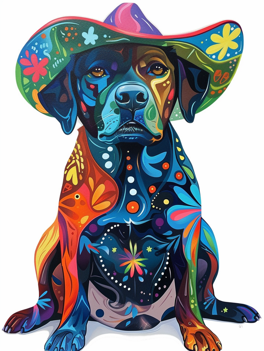 colorful space Labrador Retriever dog with a hat Expressive surreal Poster # F025560