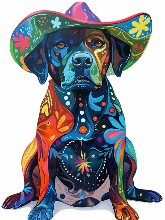 colorful space Labrador Retriever dog with a hat Expressive surreal Poster # F025560
