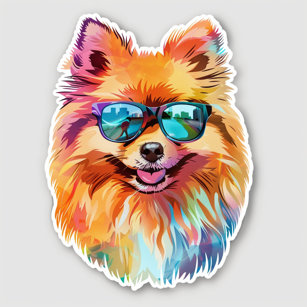 Sticker of a Pomeranian Dog wearing sunglasses majestic Expressive surreal Vinyl Decal Sticker for Car, Laptop, Tumbler and more # F013748