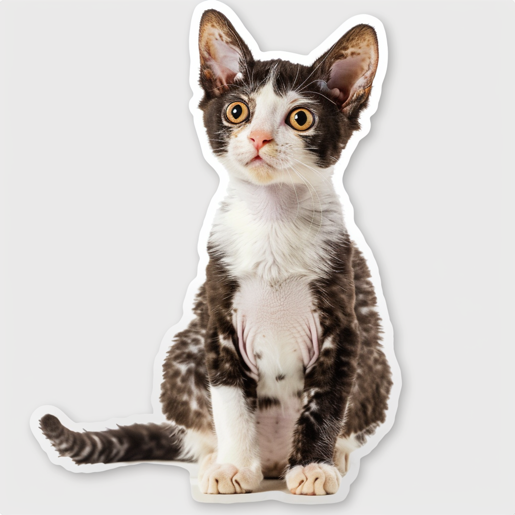 Adorable Cornish Rex Cat Expressive surreal Vinyl Decal Sticker for Car, Laptop, Tumbler and more # F021403-4" x 4"