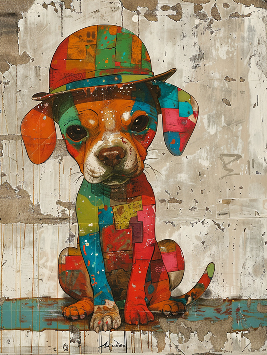 colorful space Cocker Spaniel dog with a hat Expressive surreal Poster # F025489