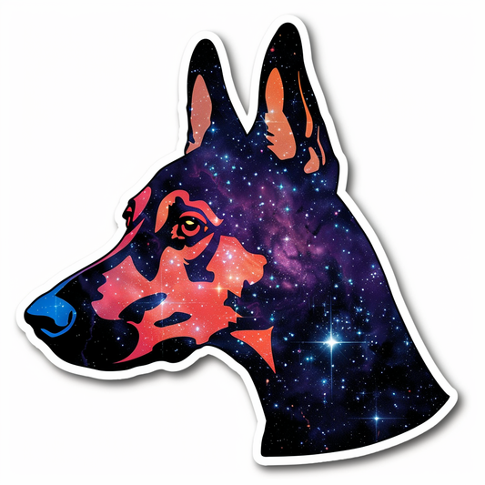 Doberman Pinscher Dog galaxy majestic Expressive surreal Vinyl Decal Sticker for Car, Laptop, Tumbler and more # F019502-4" x 4"