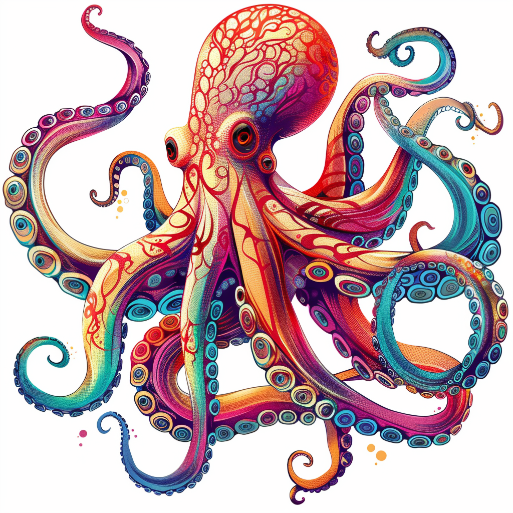 Sticker of a Octopus heartcore majestic Expressive surreal Vinyl Decal Sticker for Car, Laptop, Tumbler and more # F015434