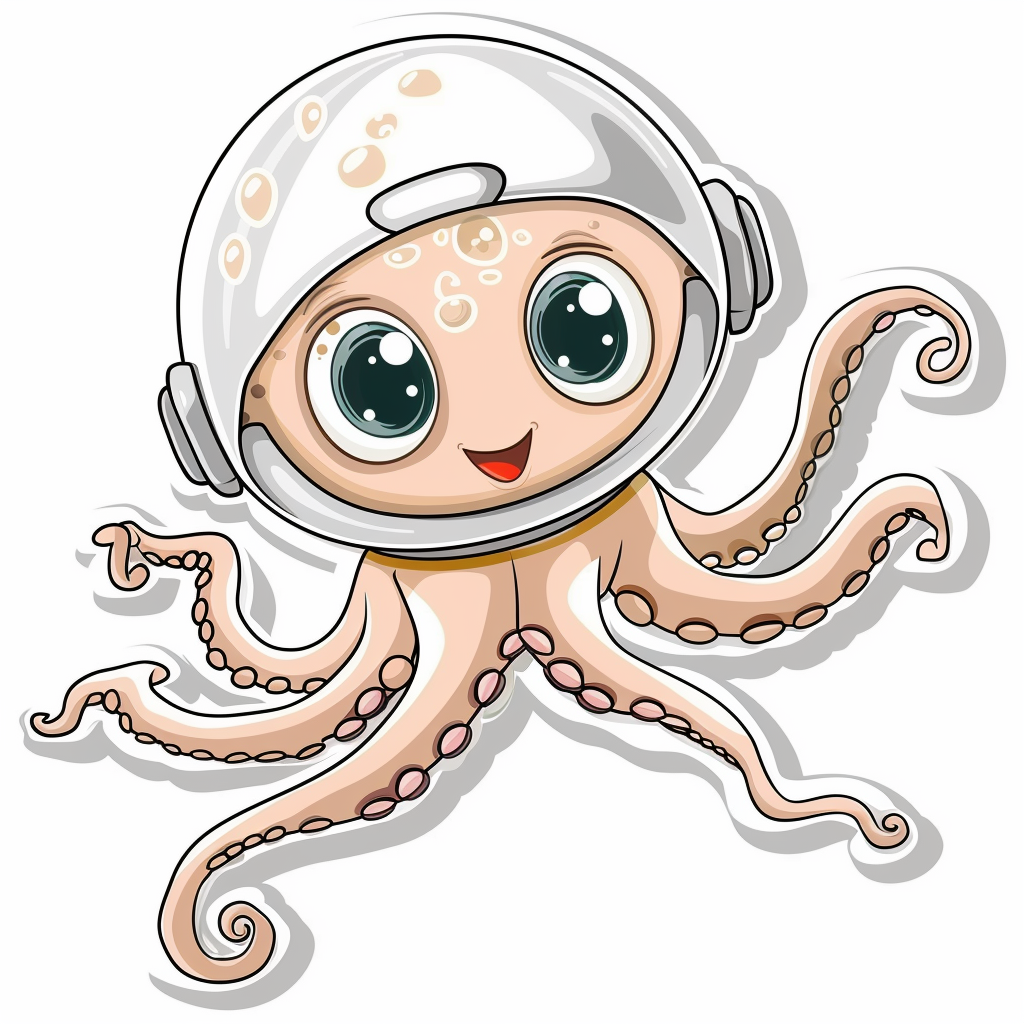 Sticker of a Cute and Adorable Octopus full body space suit Expressive surreal Vinyl Decal Sticker for Car, Laptop, Tumbler and more # F015928