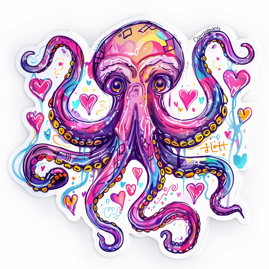 Sticker of a Octopus heartcore texture Expressive surreal Vinyl Decal Sticker for Car, Laptop, Tumbler and more # F015786