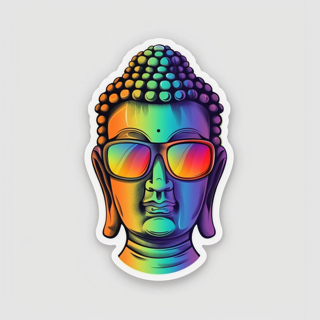 Sticker of a Buddha wearing sunglasses majestic Expressive surreal Vinyl Decal Sticker for Car, Laptop, Tumbler and more # F016858