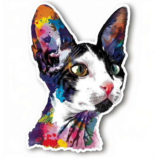 Adorable Cornish Rex Cat Expressive surreal Vinyl Decal Sticker for Car, Laptop, Tumbler and more # F021341-4" x 4"