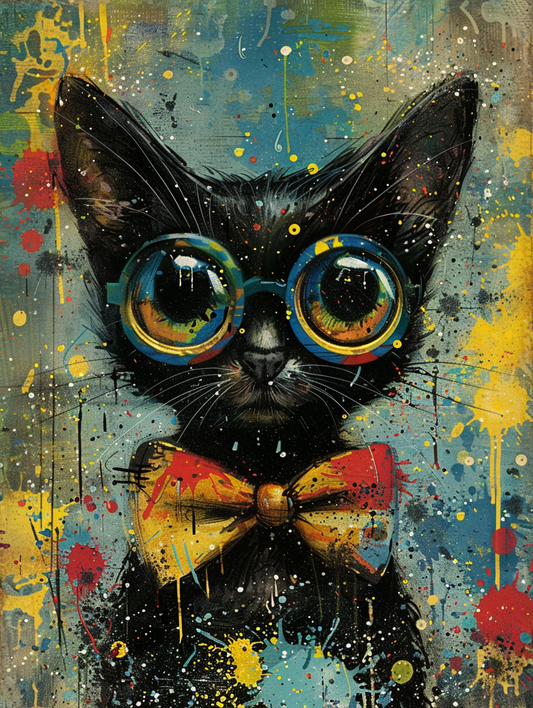 Colorful space Somali cat with a bow tie Expressive surreal Poster # F024316