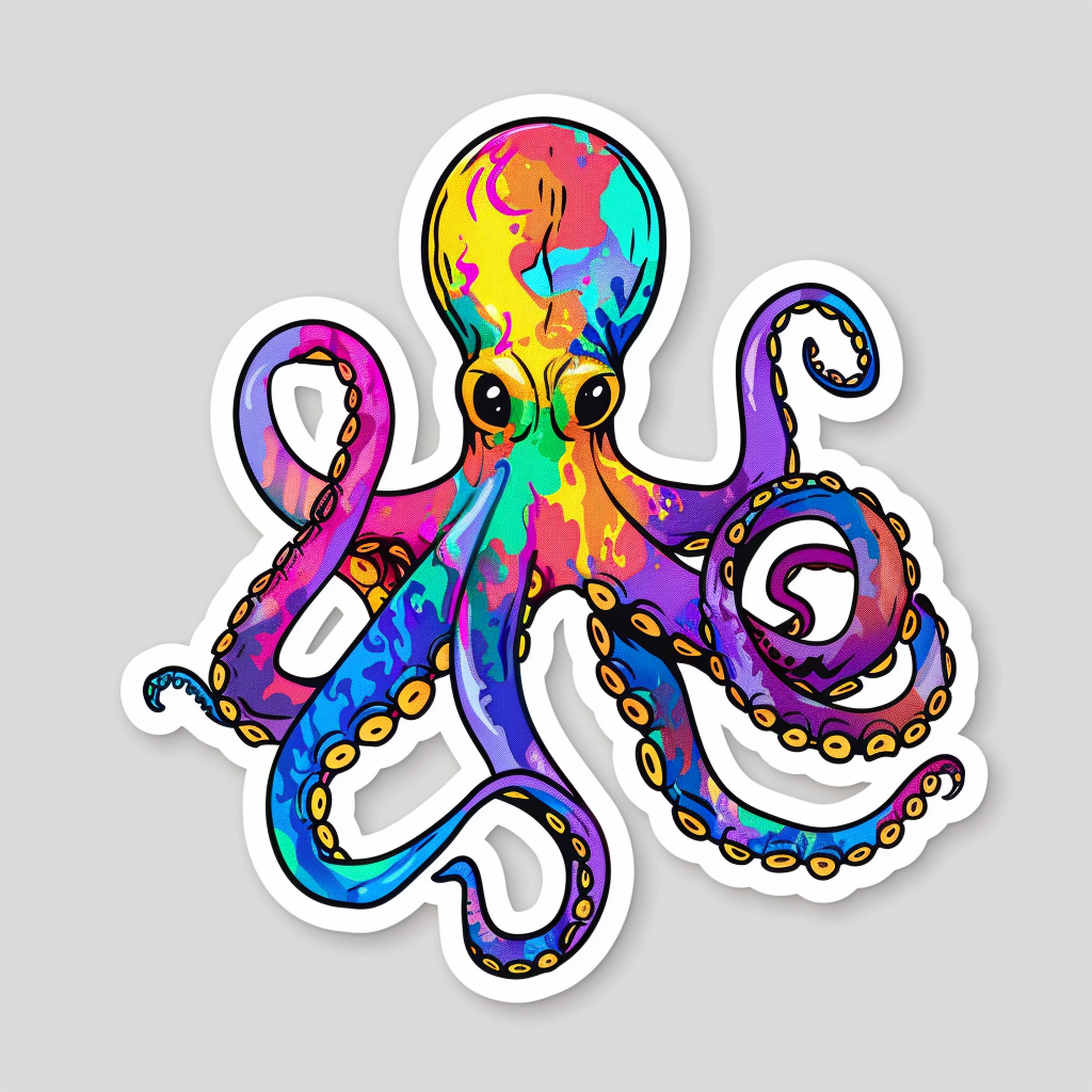 Sticker of a Octopus heartcore majestic Expressive surreal Vinyl Decal Sticker for Car, Laptop, Tumbler and more # F015521