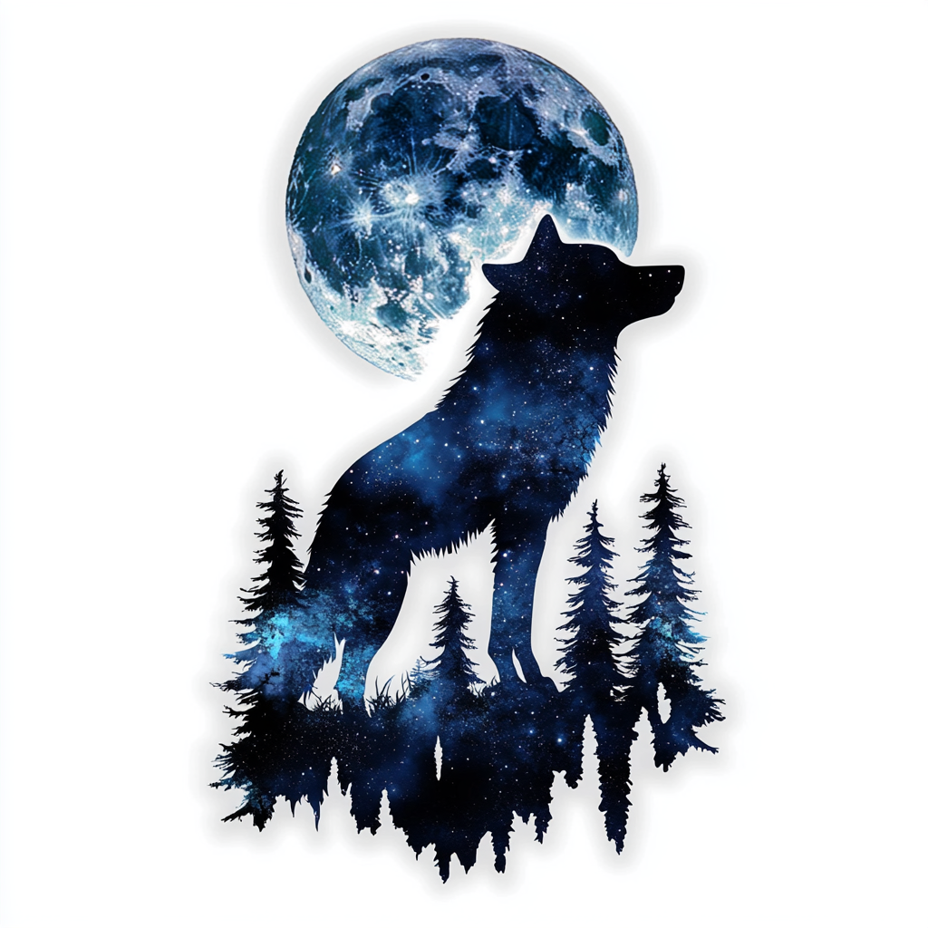 Wolf Moon and Stars Vinyl Decal Sticker for Car, Laptop, Tumbler and more # F025676