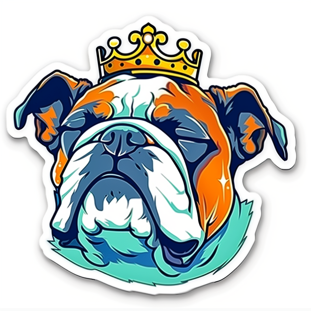 Sticker of a Bulldog Dog crowned majestic Expressive surreal Vinyl Decal Sticker for Car, Laptop, Tumbler and more # F017294