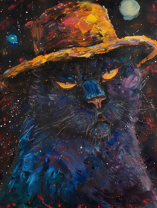 Colorful space Persian cat with a hat Expressive surreal Poster # F025254