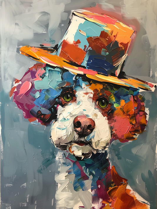 Colorful space Poodle dog with a hat Expressive surreal Poster # F025602