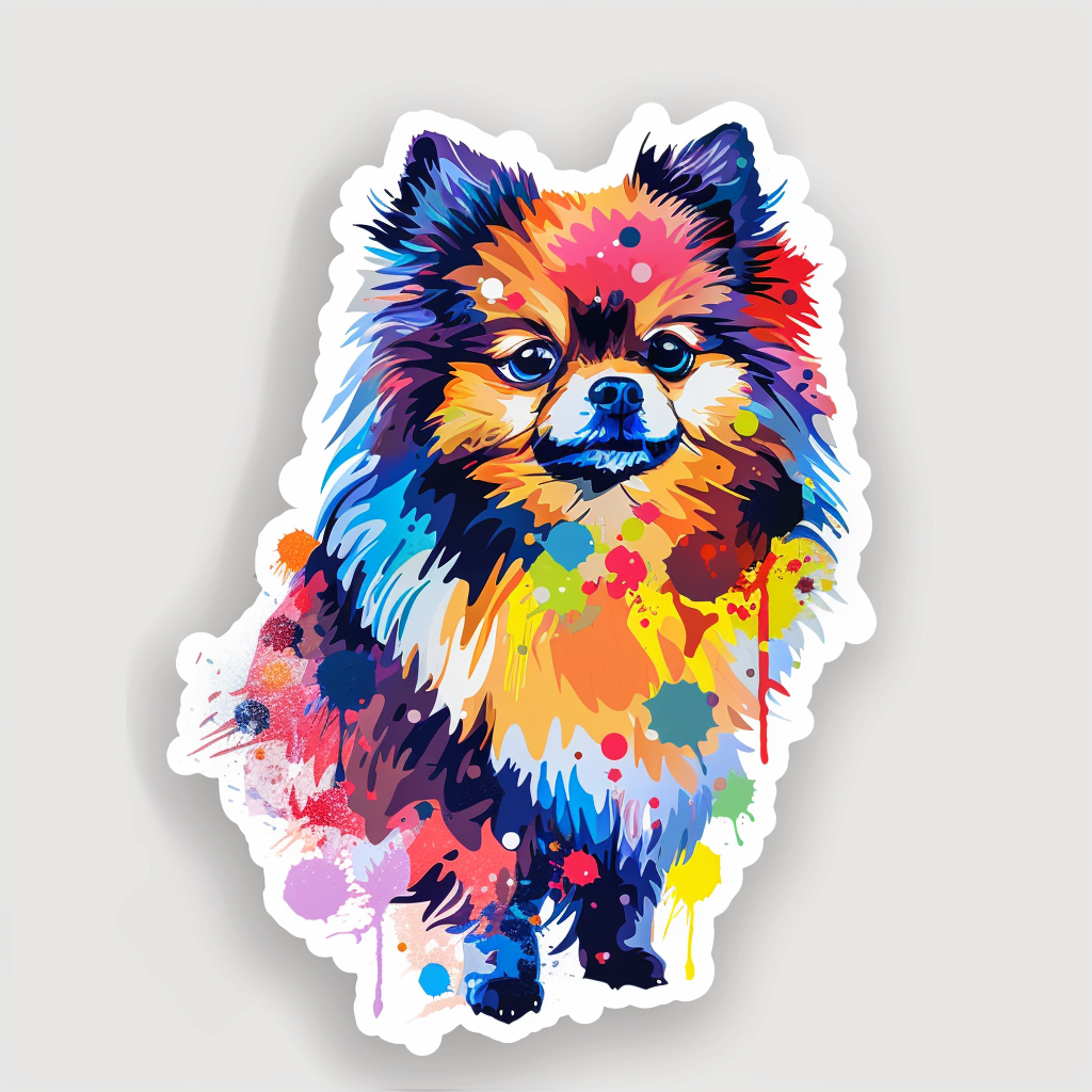 Sticker of a Pomeranian Dog cartoon majestic Expressive surreal Vinyl Decal Sticker for Car, Laptop, Tumbler and more # F013894