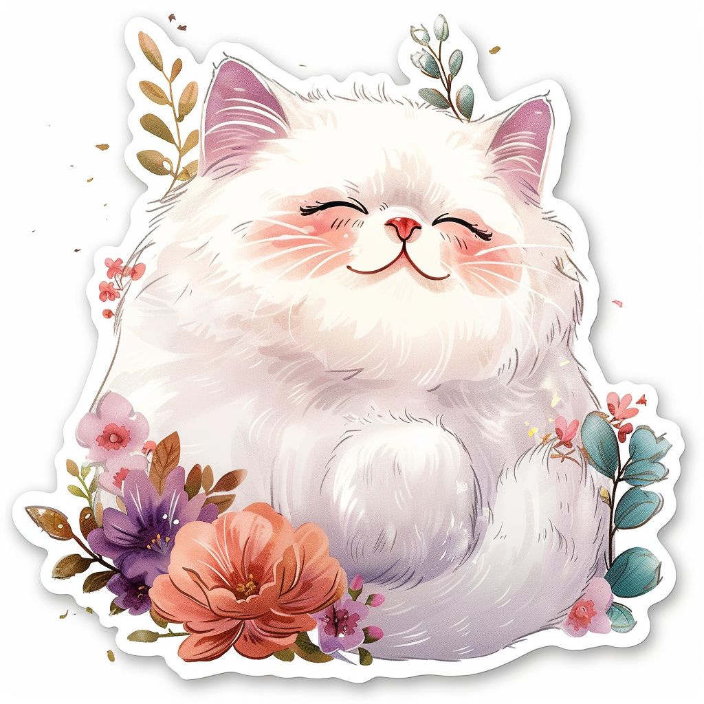 Sticker of a Adorable Persian Cat with chubby cheeks Expressive surreal Vinyl Decal Sticker for Car, Laptop, Tumbler and more # F016432