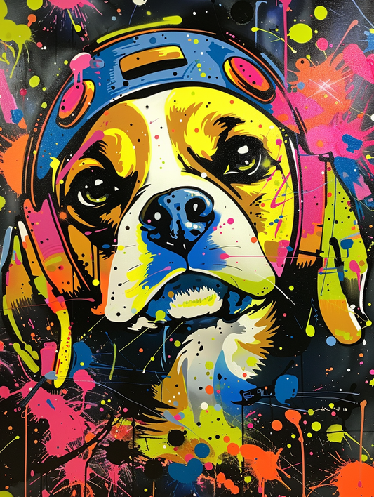 colorful space Beagle dog with a hat Expressive surreal Poster # F025590