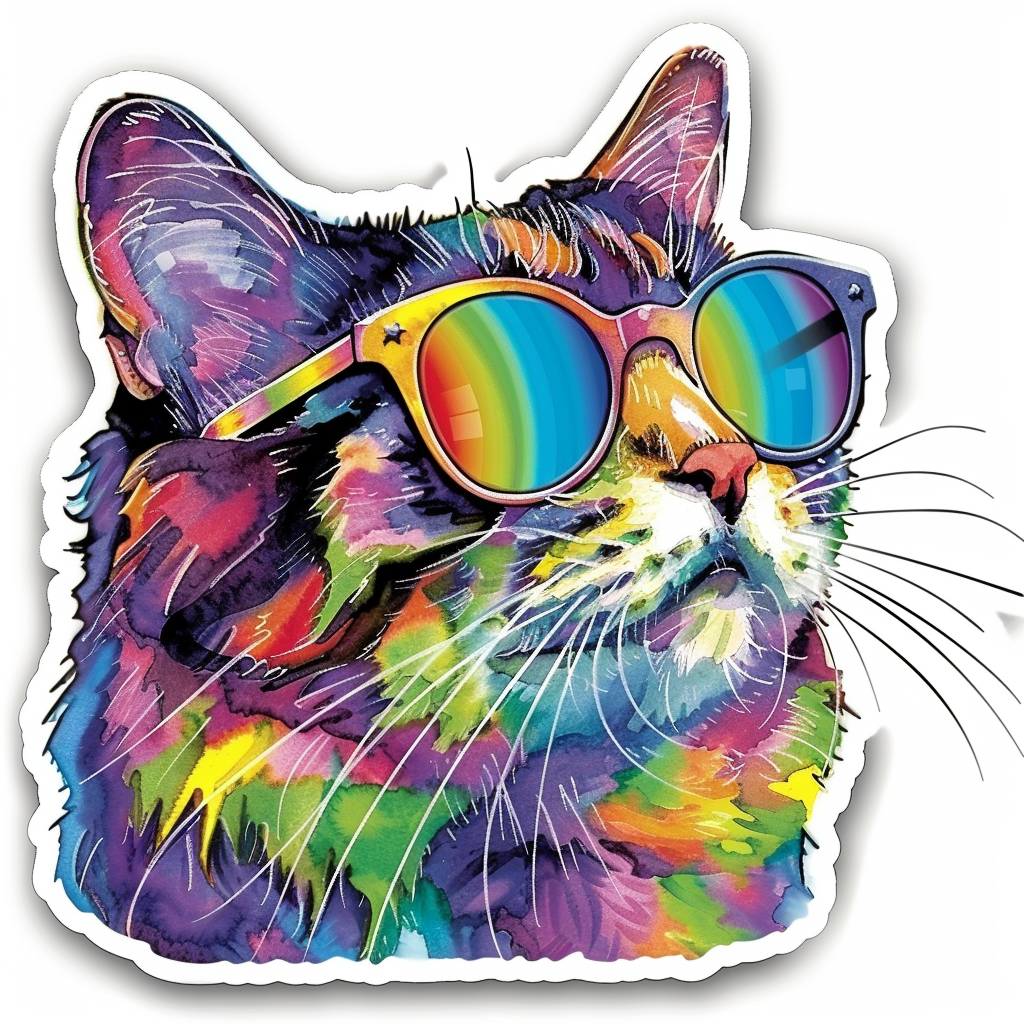 American Shorthair Cat wearing sunglasses Expressive surreal Vinyl Decal Sticker for Car, Laptop, Tumbler and more # F019884-4" x 4"