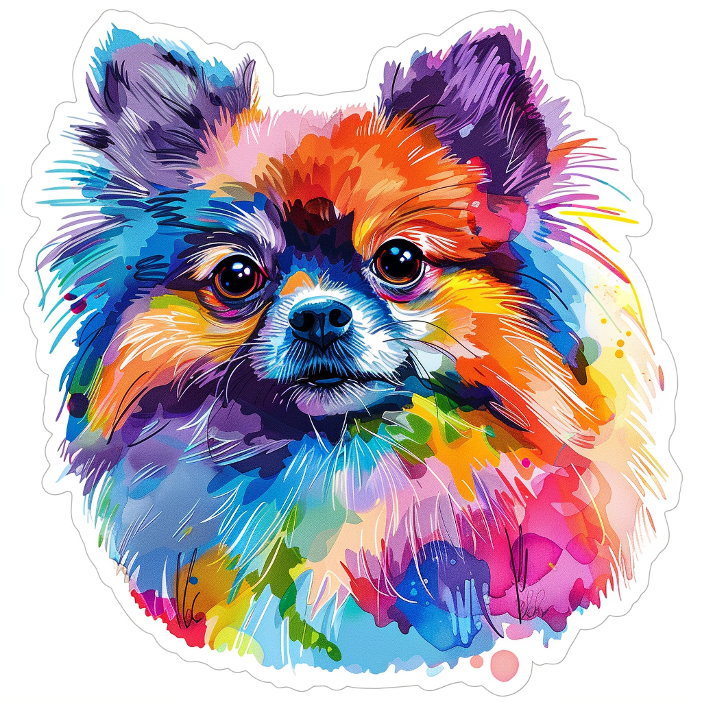 Sticker of a Pomeranian Dog cartoon majestic Expressive surreal Vinyl Decal Sticker for Car, Laptop, Tumbler and more # F013858
