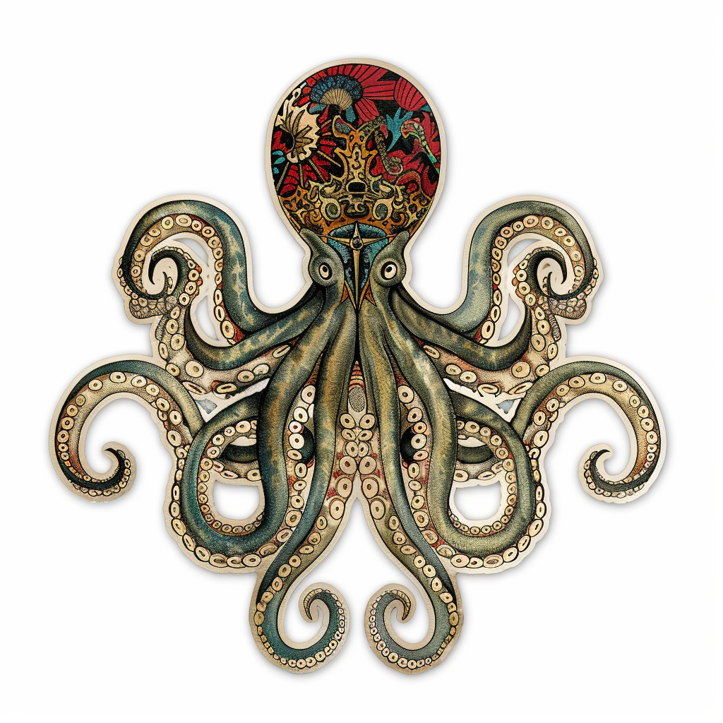 Sticker of a Octopus heartcore majestic Expressive surreal Vinyl Decal Sticker for Car, Laptop, Tumbler and more # F015773