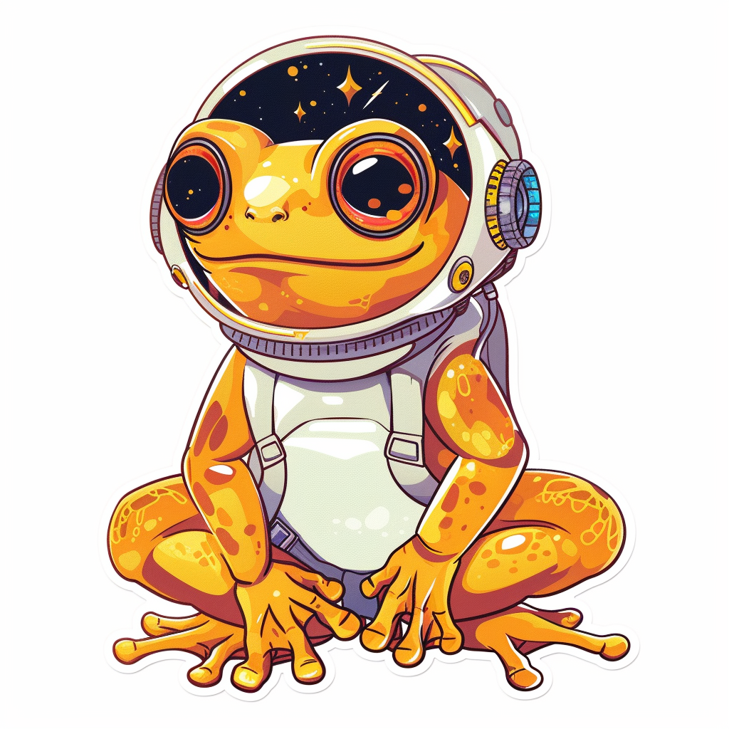 Sticker of a Cute and Adorable Frog full body wearing space suit Expressive surreal Vinyl Decal Sticker for Car, Laptop, Tumbler and more # F016621