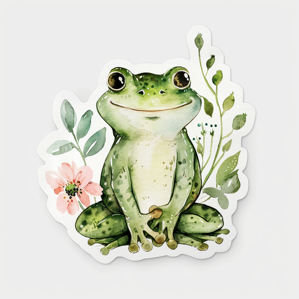 Sticker of an Adorable Frog with chubby cheeks Expressive surreal Vinyl Decal Sticker for Car, Laptop, Tumbler and more # F016626