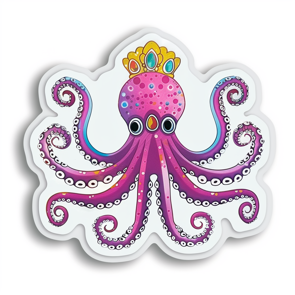 Octopus crowned majestic Expressive surreal Vinyl Decal Sticker for Car, Laptop, Tumbler and more # F015576