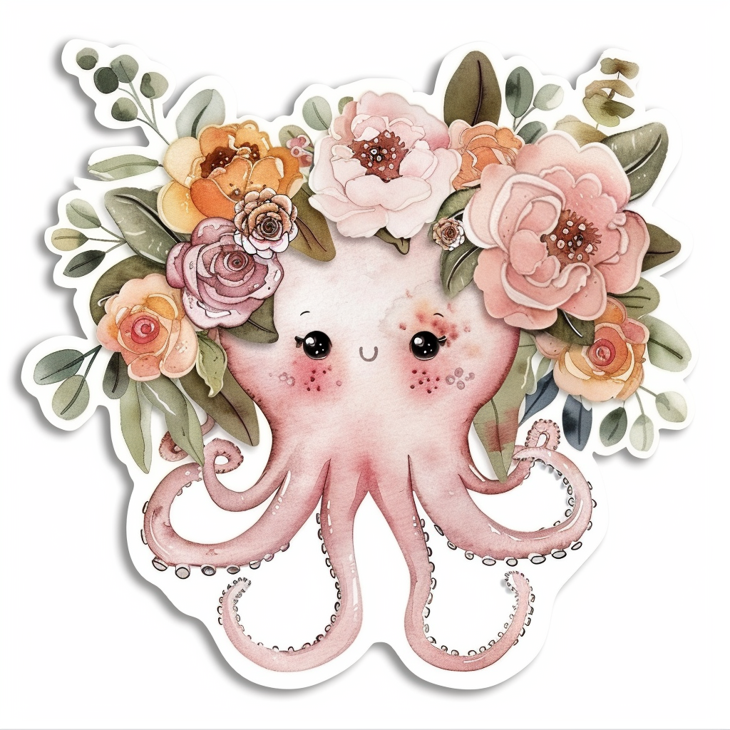 Adorable Octopus with chubby cheeks Expressive surreal Vinyl Decal Sticker for Car, Laptop, Tumbler and more # F015976