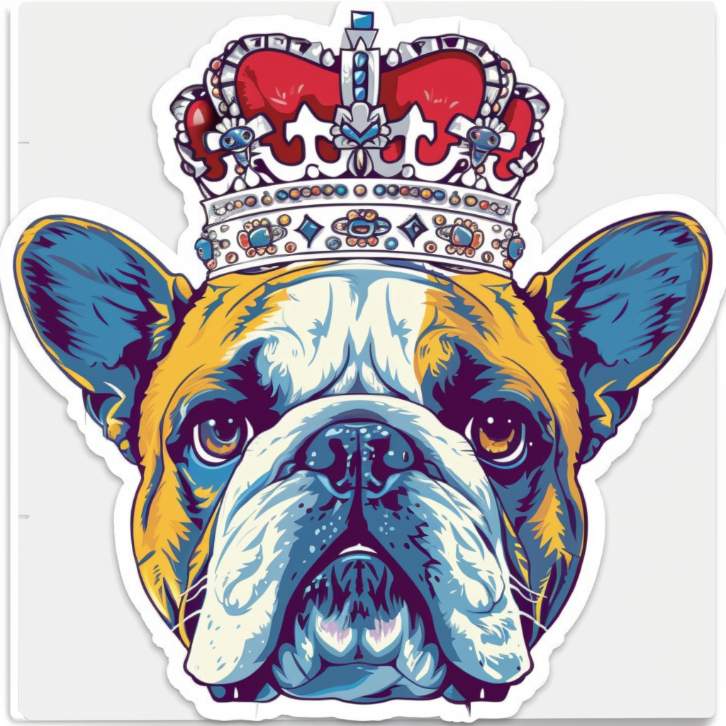 Sticker of a Bulldog Dog crowned majestic Expressive surreal Vinyl Decal Sticker for Car, Laptop, Tumbler and more # F017290