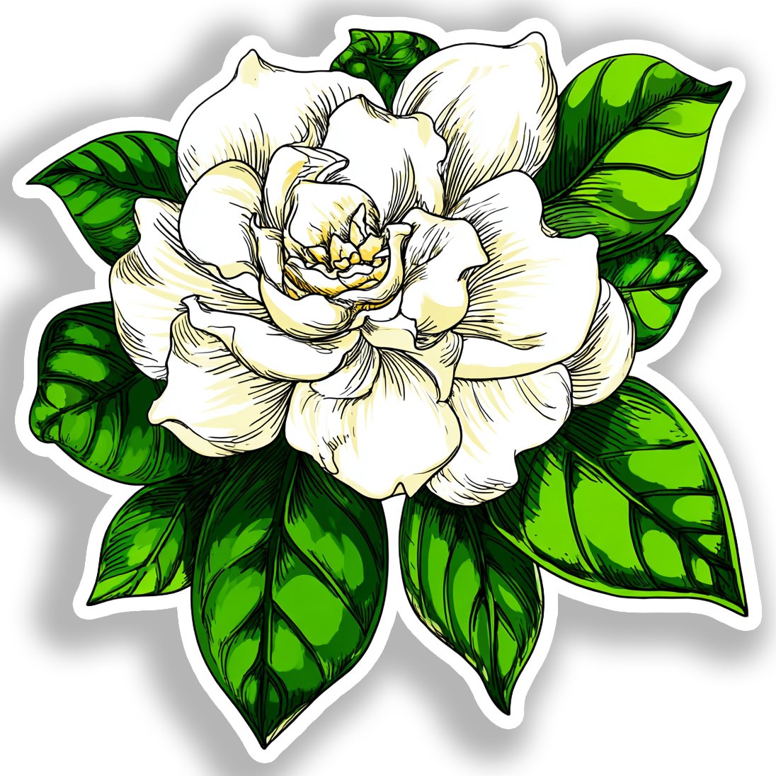 Gardenia Flower Vinyl Decal Sticker for Car, Laptop, Tumbler and more # A019583-4" x 4"