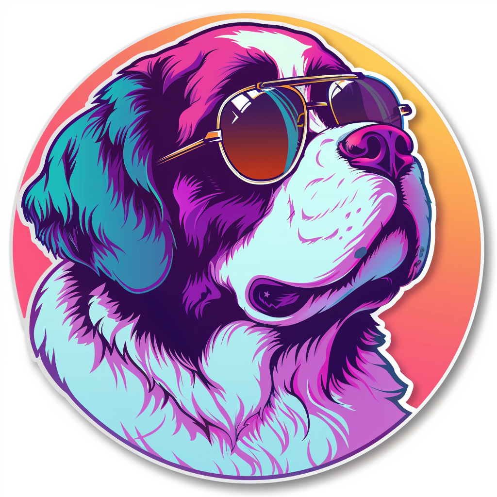 Saint Bernard Cool Neon Party in sunglasses Expressive surreal Vinyl Decal Sticker for Car, Laptop, Tumbler and more # F018065