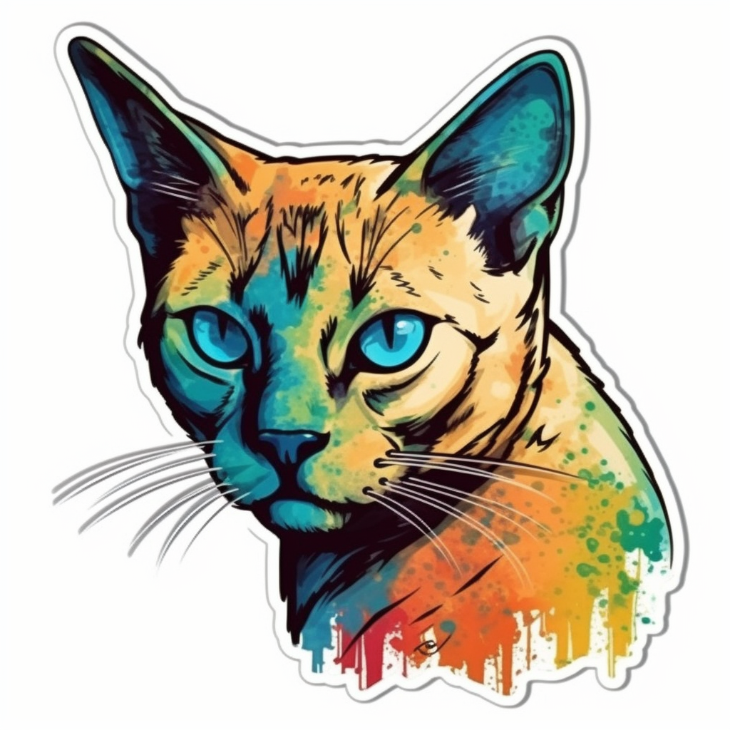 Burmese Cat modern neon graffiti Vinyl Decal Sticker for Car, Laptop, Tumbler and more # F010715