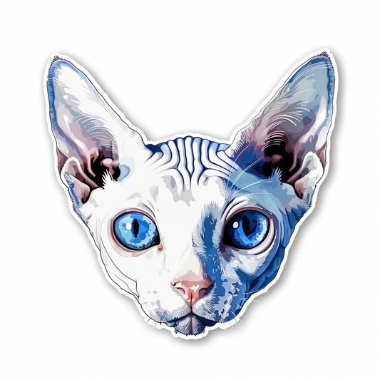 Adorable Cornish Rex Cat Expressive surreal Vinyl Decal Sticker for Car, Laptop, Tumbler and more # F021356-4" x 4"
