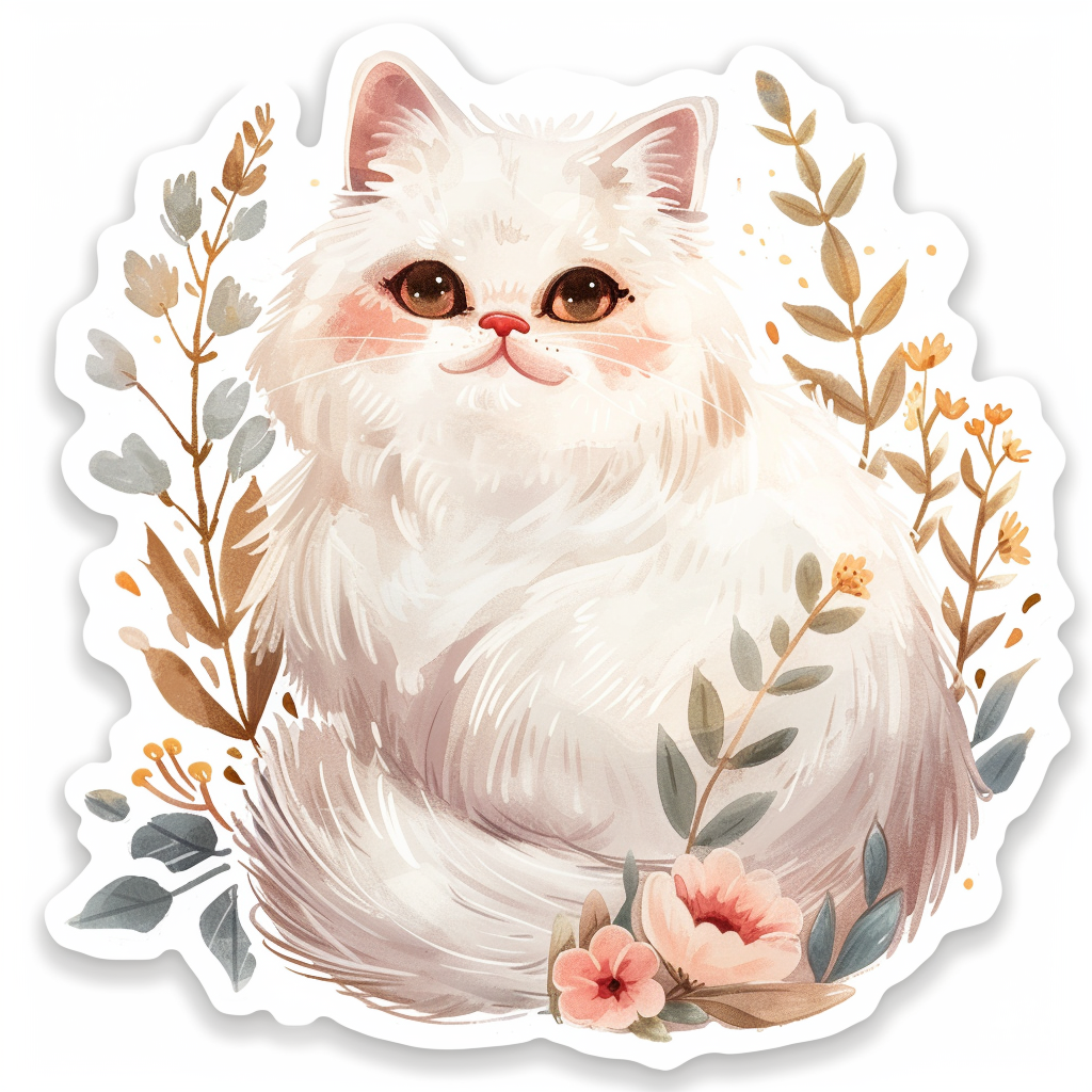 Sticker of a Adorable Persian Cat with chubby cheeks Expressive surreal Vinyl Decal Sticker for Car, Laptop, Tumbler and more # F016438
