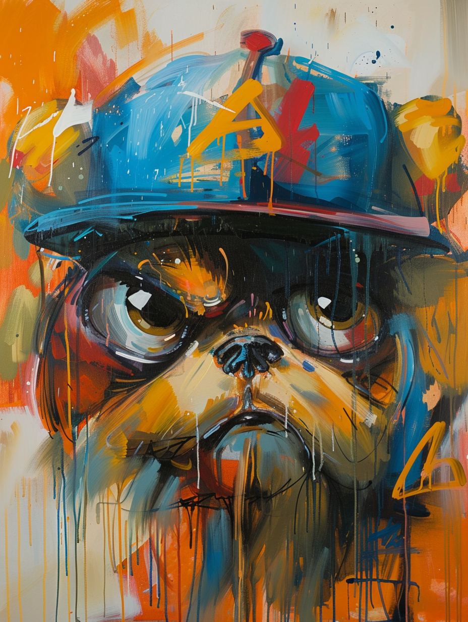 Colorful space Shih Tzu dog with a hat Expressive surreal Poster # F025010