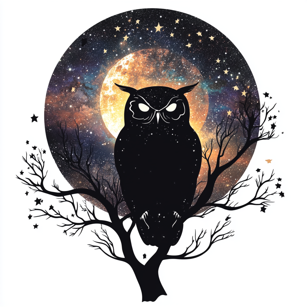 Owl Moon and Stars Vinyl Decal Sticker for Car, Laptop, Tumbler and more # F025712