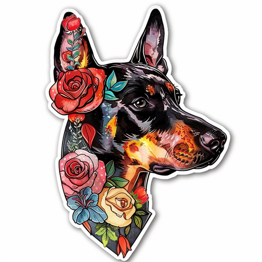 Doberman Pinscher Dog majestic Expressive surreal Vinyl Decal Sticker for Car, Laptop, Tumbler and more # F019592-4" x 4"