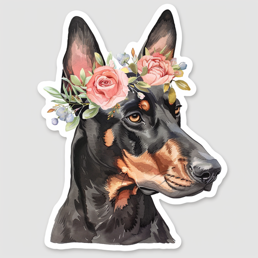 Adorable Doberman Pinscher Dog with Expressive surreal Vinyl Decal Sticker for Car, Laptop, Tumbler and more # F019684-4" x 4"