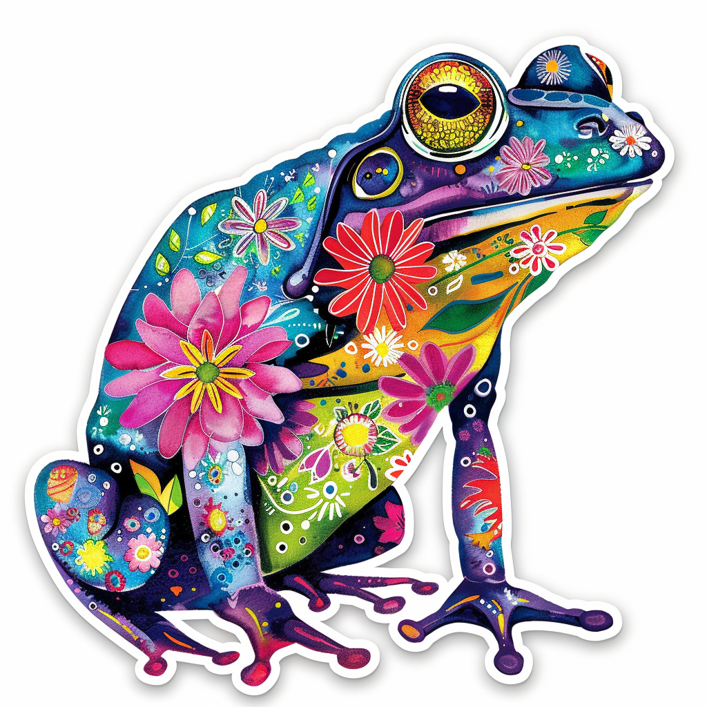 Sticker of a Frog floral majestic Expressive surreal Vinyl Decal Sticker for Car, Laptop, Tumbler and more # F016695