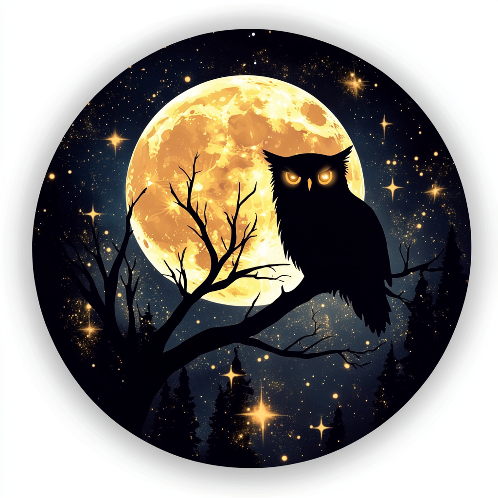 Owl Moon and Stars Vinyl Decal Sticker for Car, Laptop, Tumbler and more # F025707