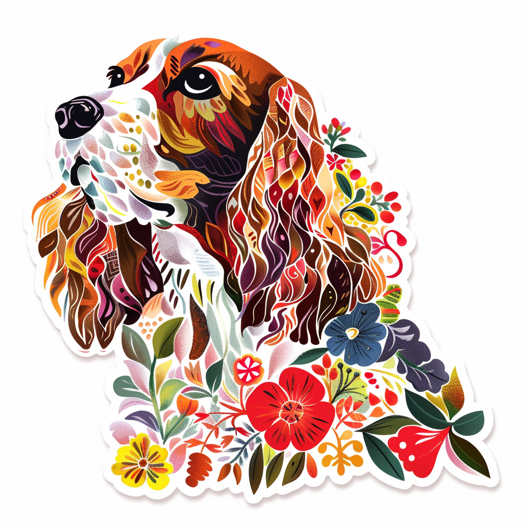 Cocker Spaniel Dog floral majestic Expressive surreal Vinyl Decal Sticker for Car, Laptop, Tumbler and more # F020036-4" x 4"