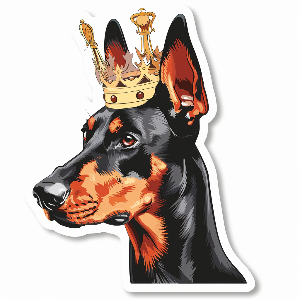 Doberman Pinscher Dog crowned Expressive surreal Vinyl Decal Sticker for Car, Laptop, Tumbler and more # F019356