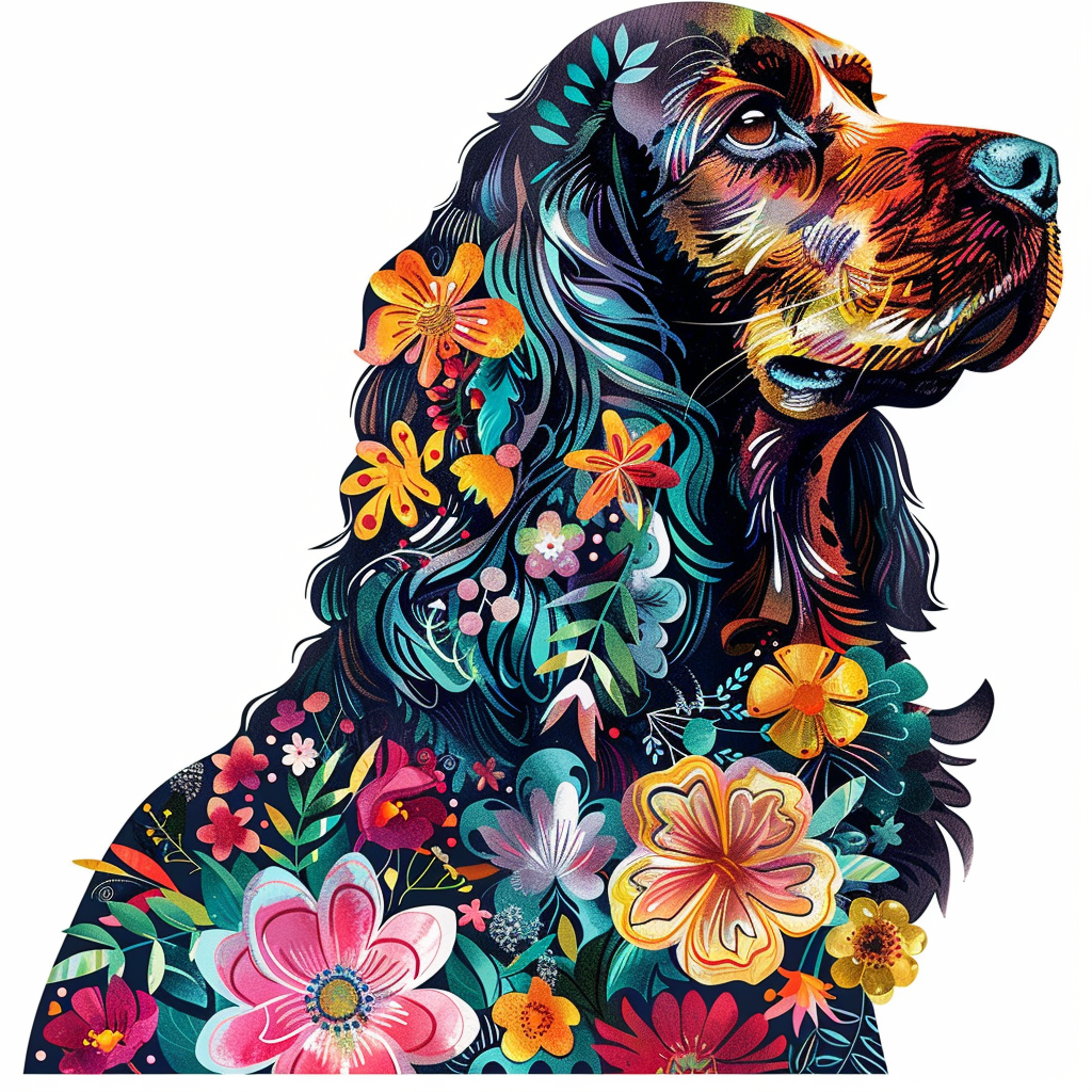 Cocker Spaniel Dog floral majestic Expressive surreal Vinyl Decal Sticker for Car, Laptop, Tumbler and more # F020029-4" x 4"