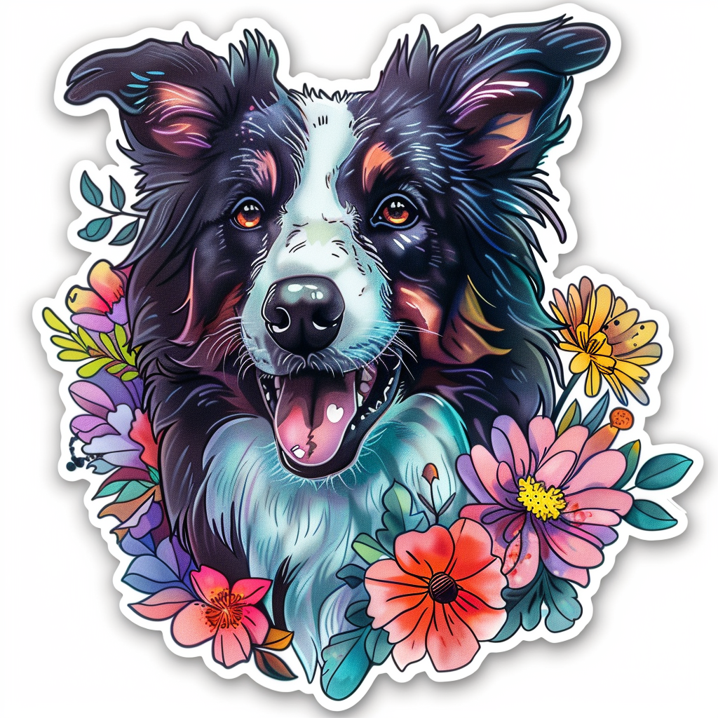 Border Collie Dog majestic Expressive surreal Vinyl Decal Sticker for Car, Laptop, Tumbler and more # F021731-4" x 4"