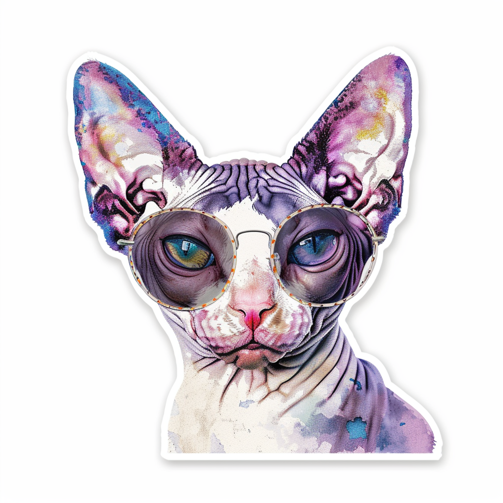 Cornish Rex Cat wearing sunglasses Expressive surreal Vinyl Decal Sticker for Car, Laptop, Tumbler and more # F020753-4" x 4"