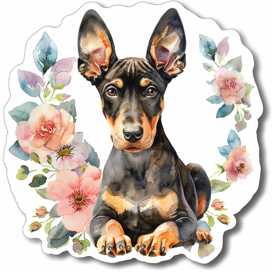 Adorable Doberman Pinscher Dog with Expressive surreal Vinyl Decal Sticker for Car, Laptop, Tumbler and more # F019671-4" x 4"