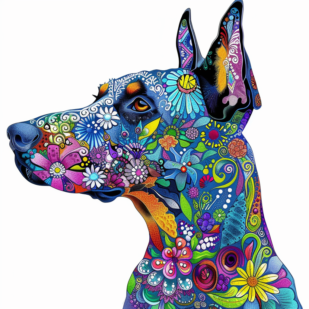 Doberman Pinscher Dog floral majestic Expressive surreal Vinyl Decal Sticker for Car, Laptop, Tumbler and more # F019403