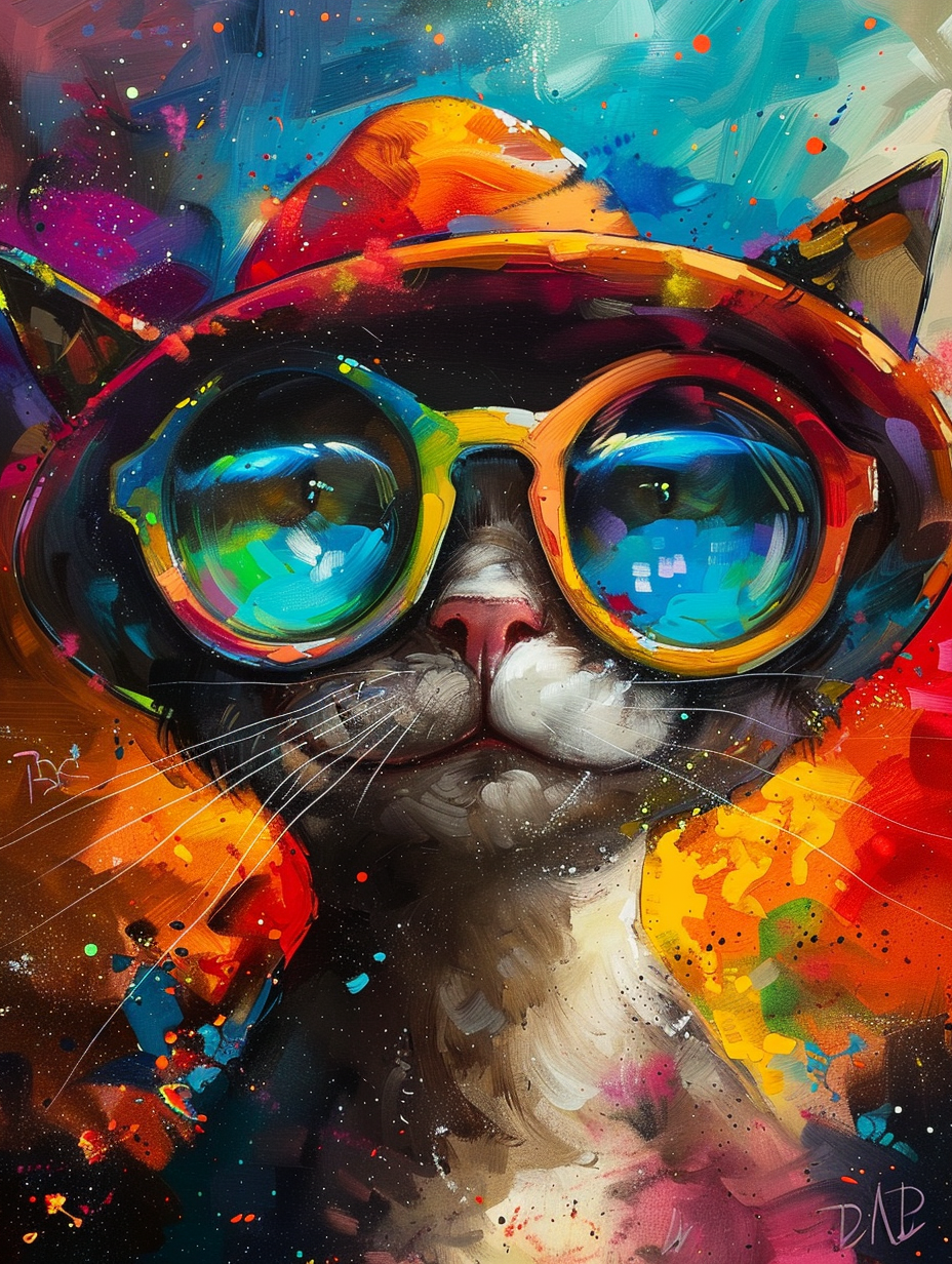 Colorful space Ragdoll cat with a hat Expressive surreal Poster # F024659