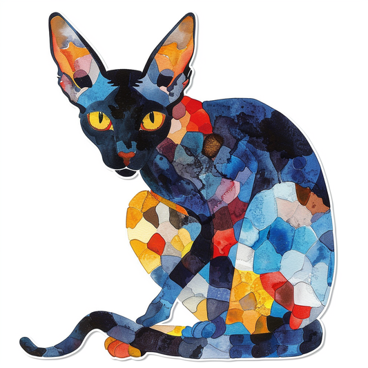 Adorable Cornish Rex Cat Expressive surreal Vinyl Decal Sticker for Car, Laptop, Tumbler and more # F021345-4" x 4"