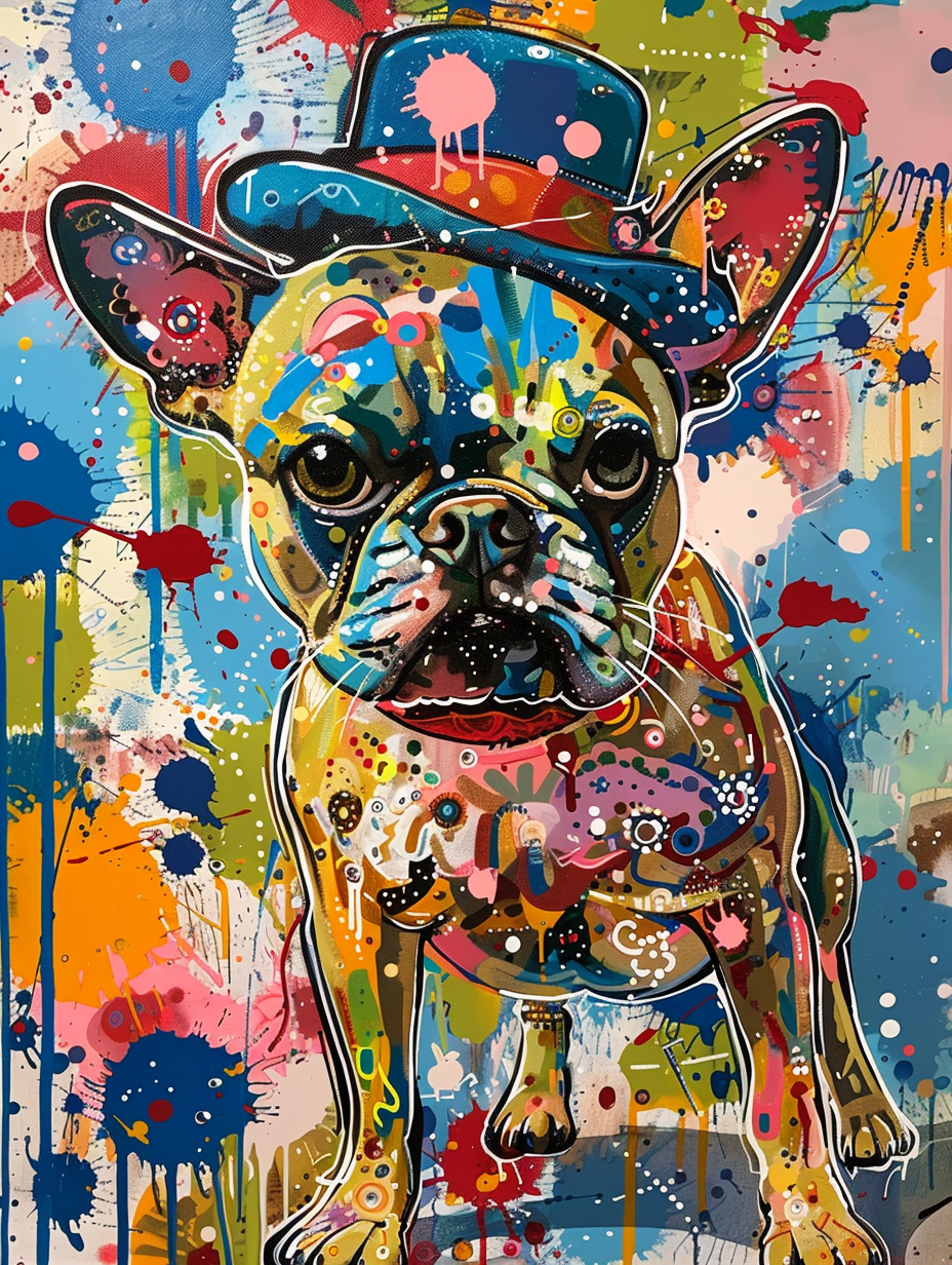 Colorful space Boxer dog with a hat Expressive surreal Poster # F025456
